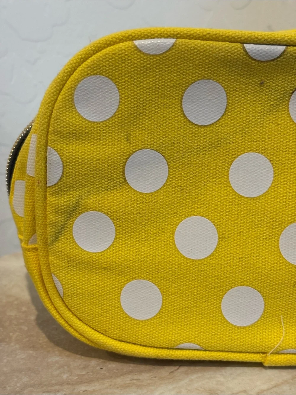 Marc Jacobs Honey Yellow and White Polka Dot Cosmetic Pouch